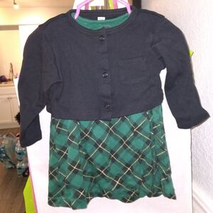 HB Black and Green Plaid Dress with Cardigan EUC 9-12 Months Christmas Holidays